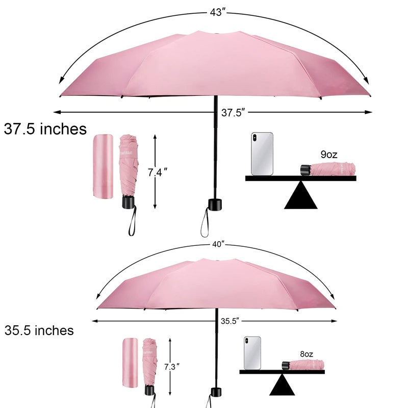 TradMall Mini Travel Umbrella, Portable Lightweight Compact Parasol with 95% UV Protection for Sun & Rain, Pink - Image 3